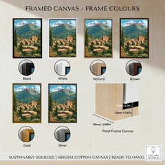 Valldemossa Mallorca Hillside Village Travel Poster — framed canvas float frame colour options