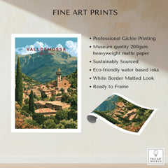 Valldemossa Mallorca Hillside Village Travel Poster — fine art print unframed quality details