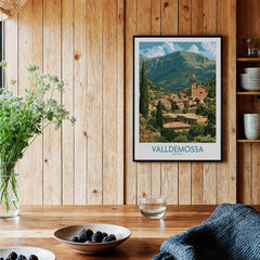 Valldemossa Mallorca Village Rooftops Wall Art — black framed art print kitchen setting