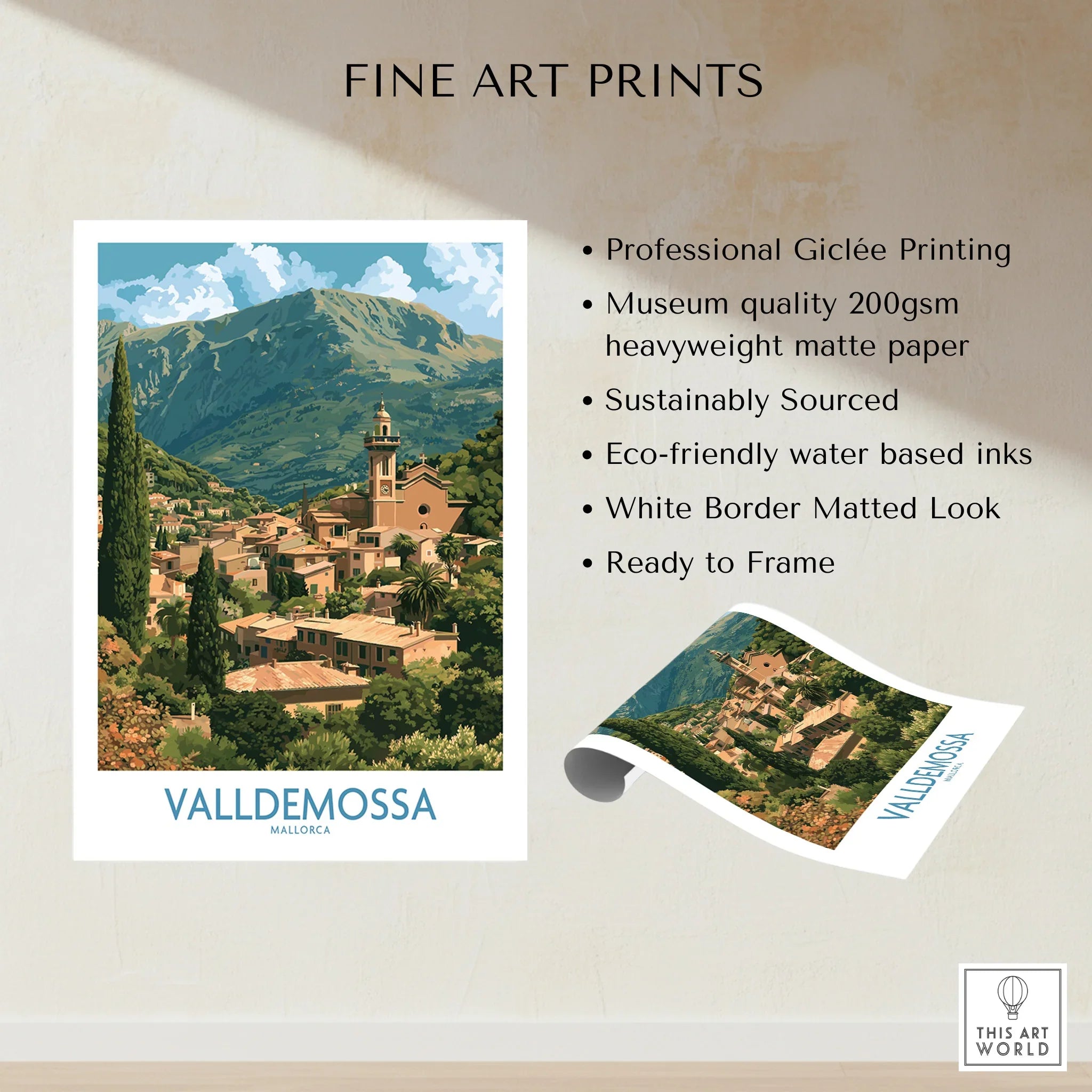 Valldemossa Mallorca Village Rooftops Wall Art — fine art print unframed quality details