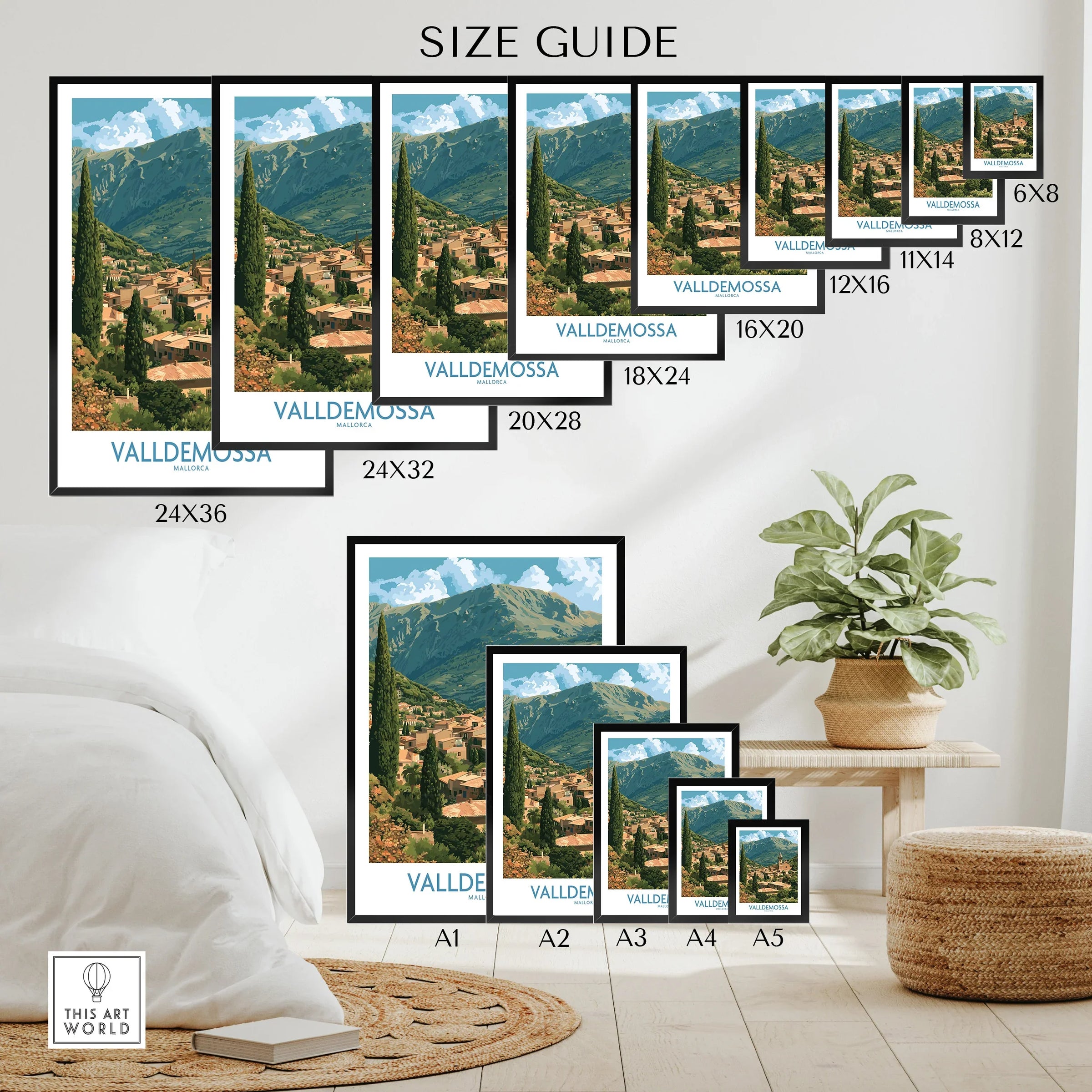 Valldemossa Mallorca Village Rooftops Wall Art — wall art poster size guide thisartworld