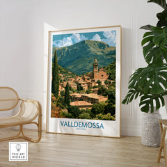 Valldemossa Mallorca Village Rooftops Wall Art — large framed print room setting chair plant