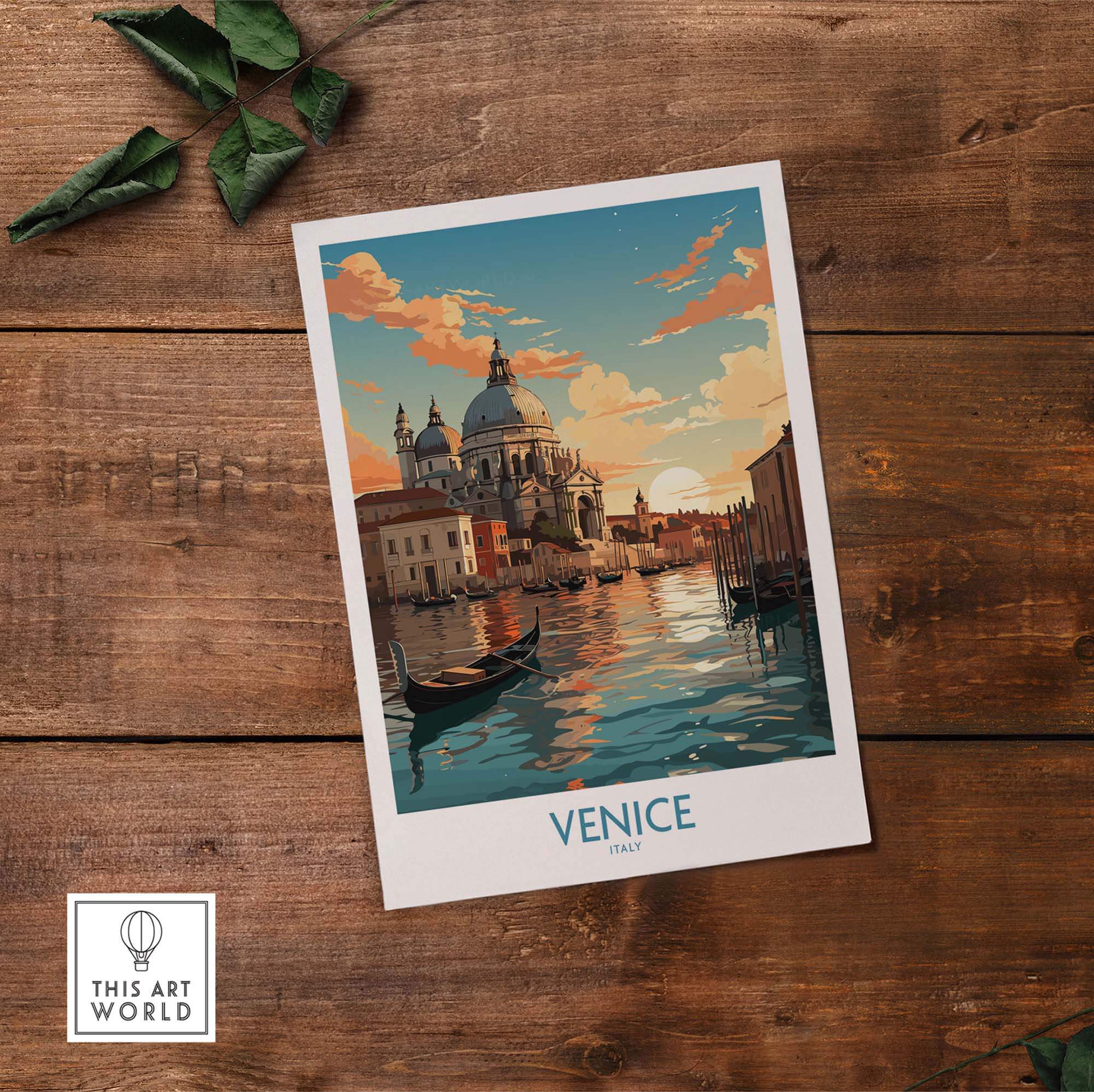 Venice Boat Print showcasing a picturesque sunset over Venetian waters, perfect for home gallery wall decor. Italy Wall Art.