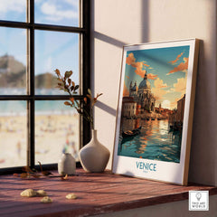 Venice boat print displayed in a sunny room, showcasing vibrant colors and capturing the essence of Italian travel memories.