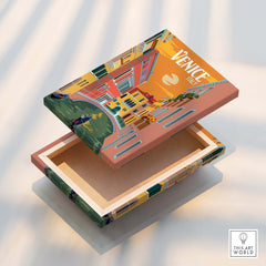 Venice Italy Poster Print Wall Art decorative box featuring a vibrant design of colorful buildings and gondolas.