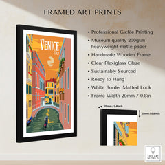 Venice Italy Poster Print Wall Art framed with a glossy finish, showcasing vibrant colors and elegant design inspired by Venice.