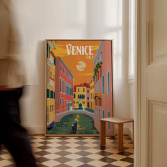 Venice Italy Poster Print Wall Art showcasing a gondola and colorful buildings, perfect for home decor.