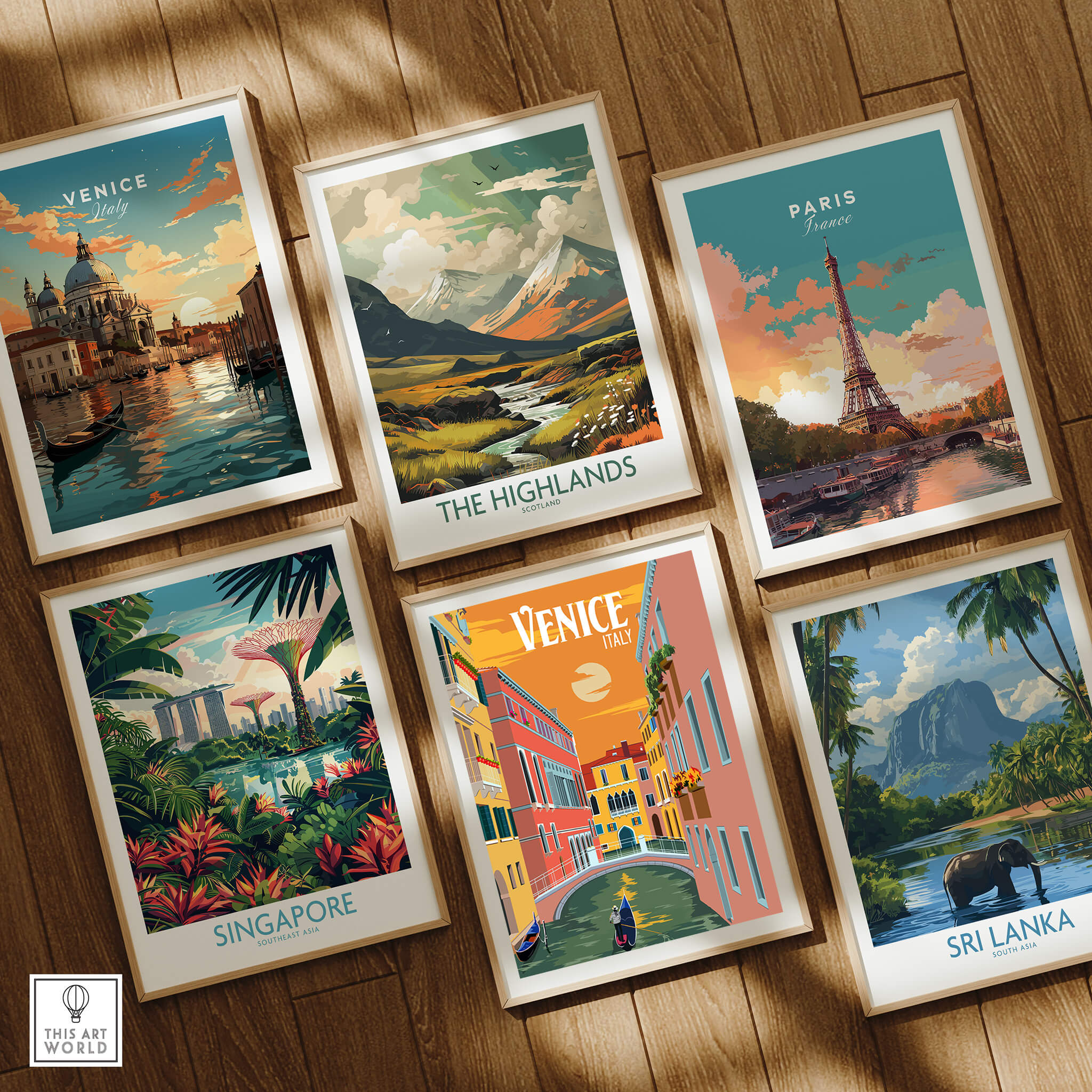 Venice Italy Poster Print Wall Art featuring gondolas and sunset among other travel art prints.