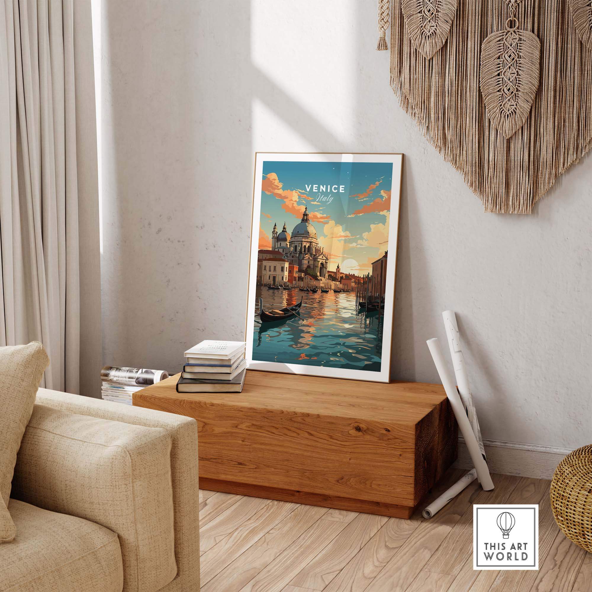 Venice print showcasing serene canals and a sunset, perfect for bringing Italian beauty into your home decor.
