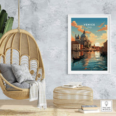 Beautiful Venice print showcasing serene canals and a gondola, perfect for home decor and Italy travel enthusiasts.