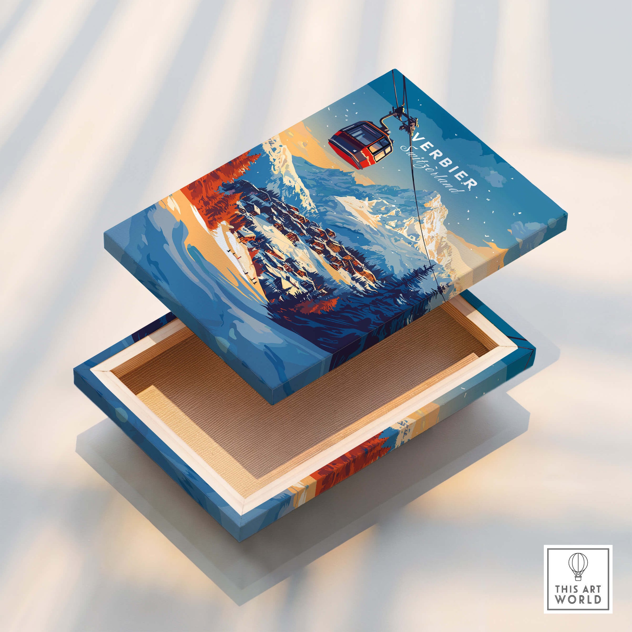 Verbier Wall Art decorative box with a ski-themed design and mountains for home decor