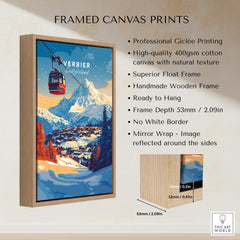 Verbier Wall Art framed canvas print featuring a stunning ski scene and handmade wooden frame.