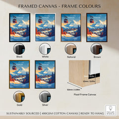 Framed canvas options for Verbier Wall Art in various colors including black, white, natural, brown, gold, and silver.