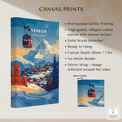 Verbier Wall Art featuring a stunning ski print with mountains and a cable car, perfect for winter-themed decor.
