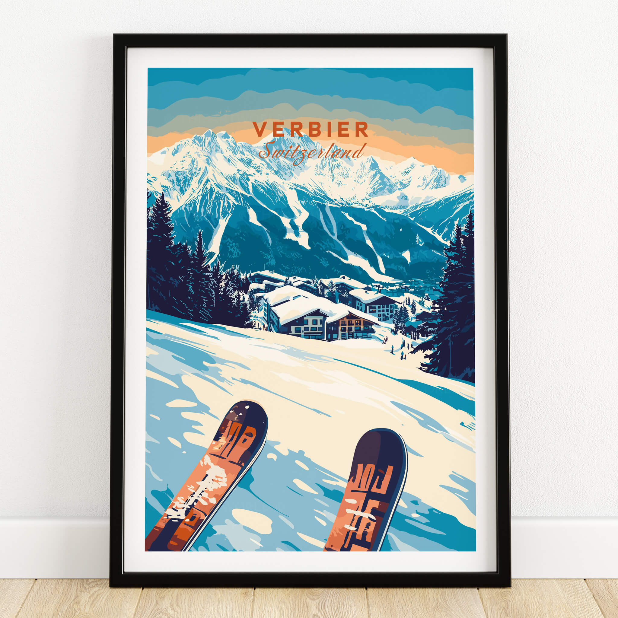 Verbier Print Switzerland showcasing stunning ski slopes and Swiss Alps scenery.