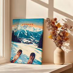 Verbier Print Switzerland showcasing stunning ski slopes and Swiss Alps view.