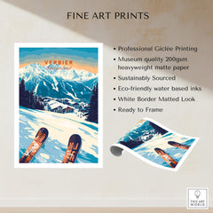 Verbier Print Switzerland featuring stunning Swiss Alps and skiing design on professional matte paper.