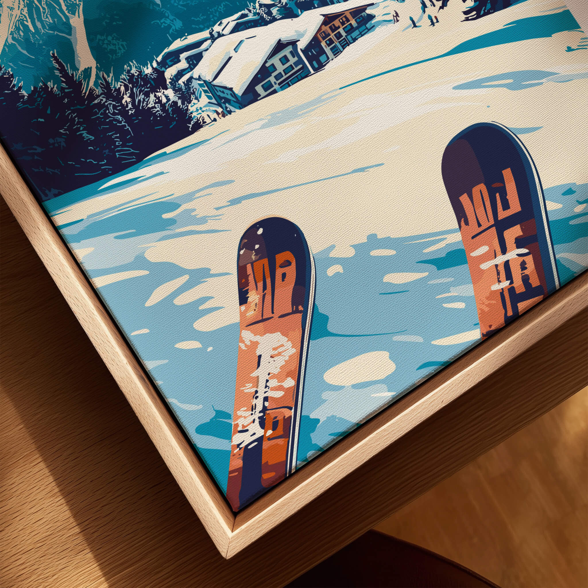 Verbier Print Switzerland showcasing ski equipment on snow with stunning Swiss Alps in the background.