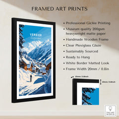 Verbier Ski Print Switzerland framed art print showcasing stunning mountain scenery and winter allure.