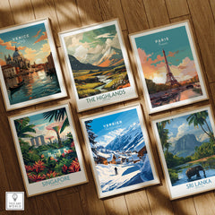 Verbier Ski Print Switzerland and other travel art prints showcasing various destinations.