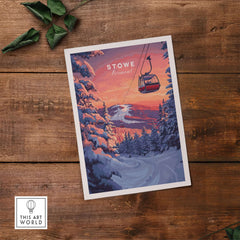 Stowe Gondola poster featuring scenic Vermont ski landscape, perfect for winter sports decor.