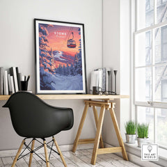 Stowe Gondola poster displayed in a stylish indoor workspace, perfect for winter sports decor.