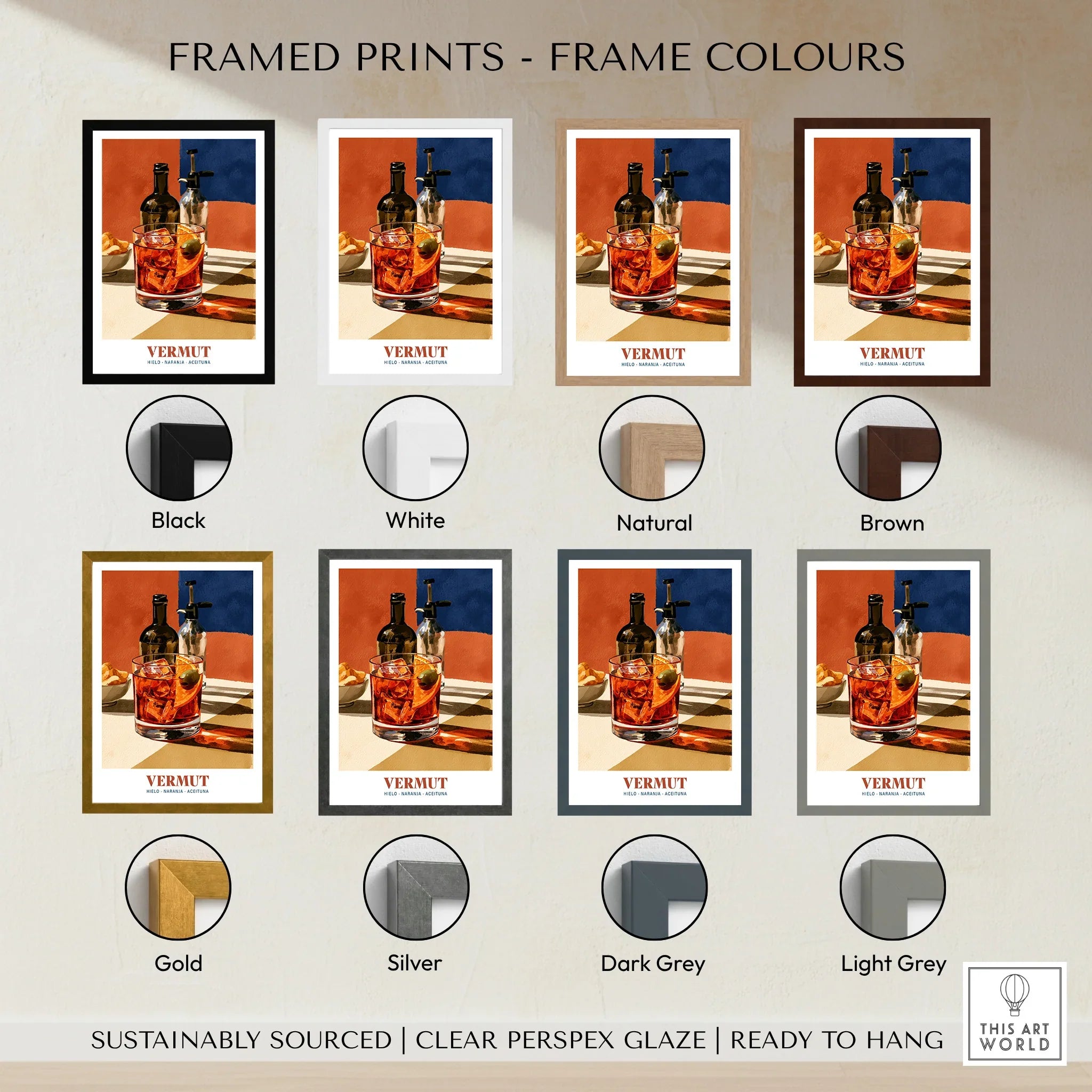 Spanish Vermouth Cocktail Poster - framed print colour options
