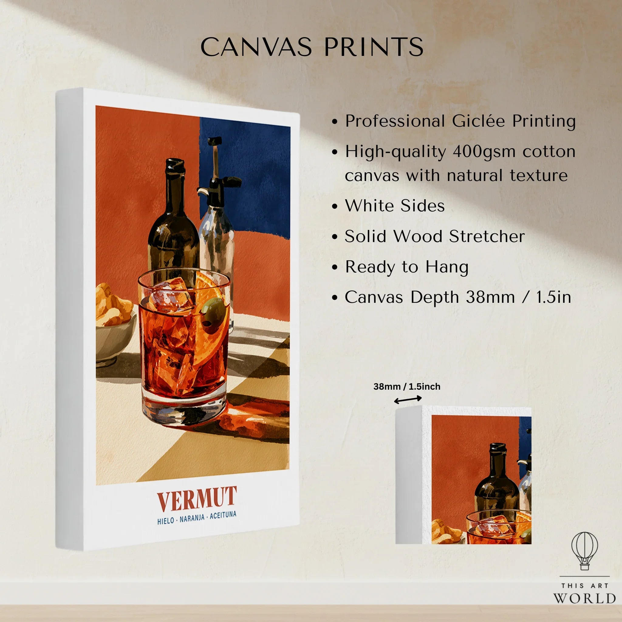 Spanish Vermouth Cocktail Poster - canvas print stretched cotton canvas details