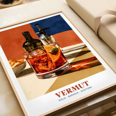 Spanish Vermouth Cocktail Poster - framed art print closeup gift unwrapped natural frame
