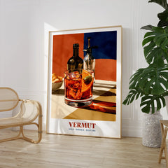 Spanish Vermouth Cocktail Poster - large framed print room setting chair plant