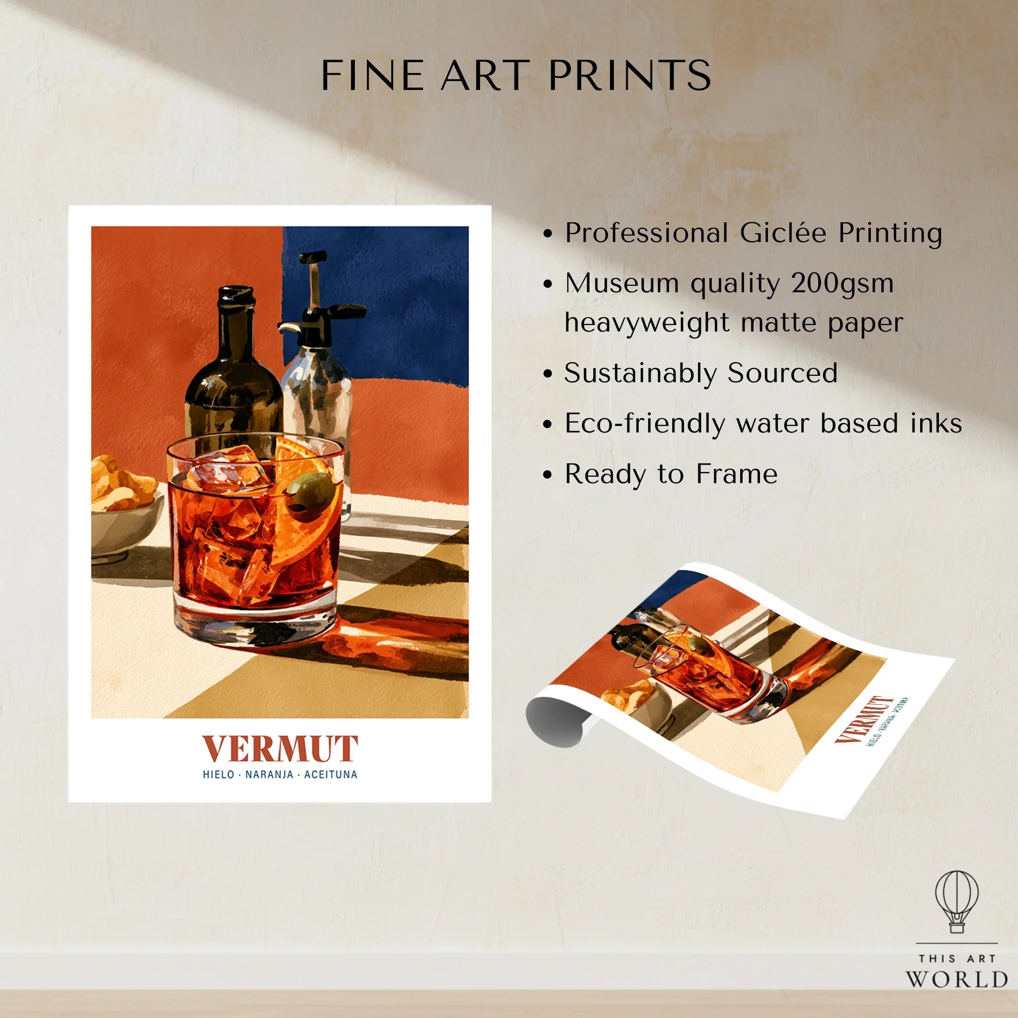 Spanish Vermouth Cocktail Poster - fine art print unframed quality details