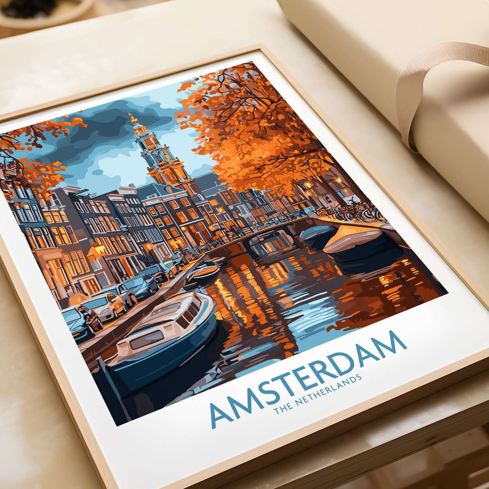 Vibrant Amsterdam Canal View Poster - Colourful Reflection on the Canals Art showcased in a beautiful print.