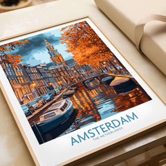 Vibrant Amsterdam Canal View Poster - Colourful Reflection on the Canals Art showcased in a beautiful print.