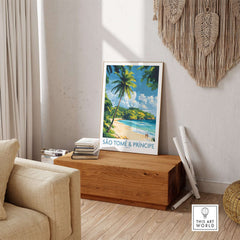 Vibrant São Tomé & Príncipe Beach Prints for Your Home: Stunning beach travel art print in stylish decor.