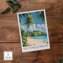 Vibrant São Tomé & Príncipe Beach Prints for Your Home featuring a tropical beach scene with palm trees.