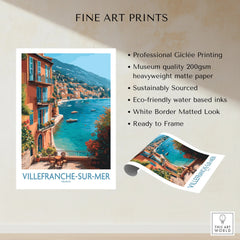 Villefranche-sur-Mer fine art print featuring a vibrant seaside view and colorful buildings.