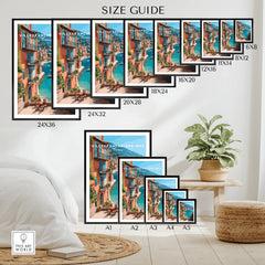 Villefranche-sur-Mer travel poster wall art size guide, coastal French Riviera view