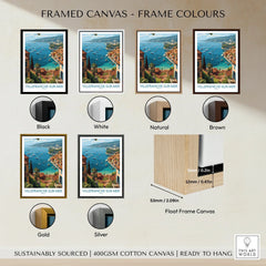Villefranche-sur-Mer travel poster framed canvas wall art with six frame color options