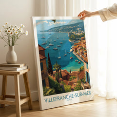 Villefranche-sur-Mer travel poster canvas print, hand holding, coastal wall art decor