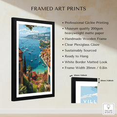 Framed Villefranche-sur-Mer travel poster print with wooden frame and product details