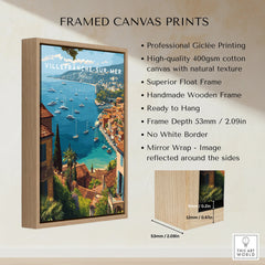 Villefranche-sur-Mer framed canvas print with float frame, coastal wall art, quality details