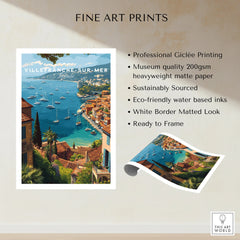 Villefranche-sur-Mer France fine art print with colorful coastal houses and yachts on blue sea