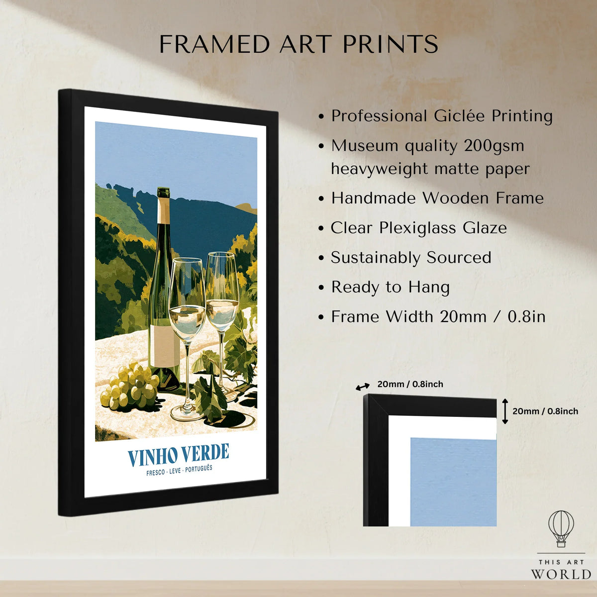 Portuguese Vinho Verde Wine Poster - framed print details measurements quality details