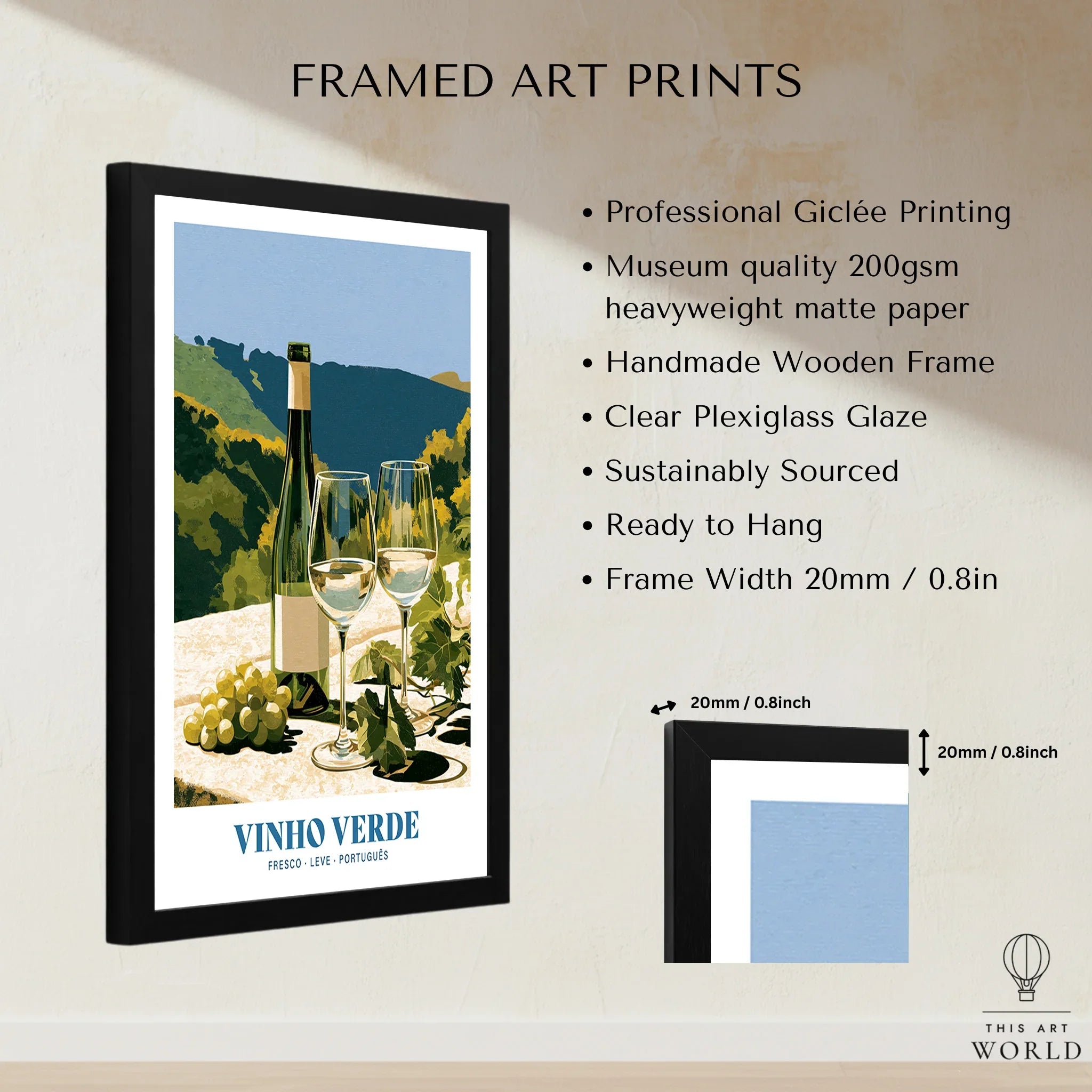 Portuguese Vinho Verde Wine Poster - framed print details measurements quality details
