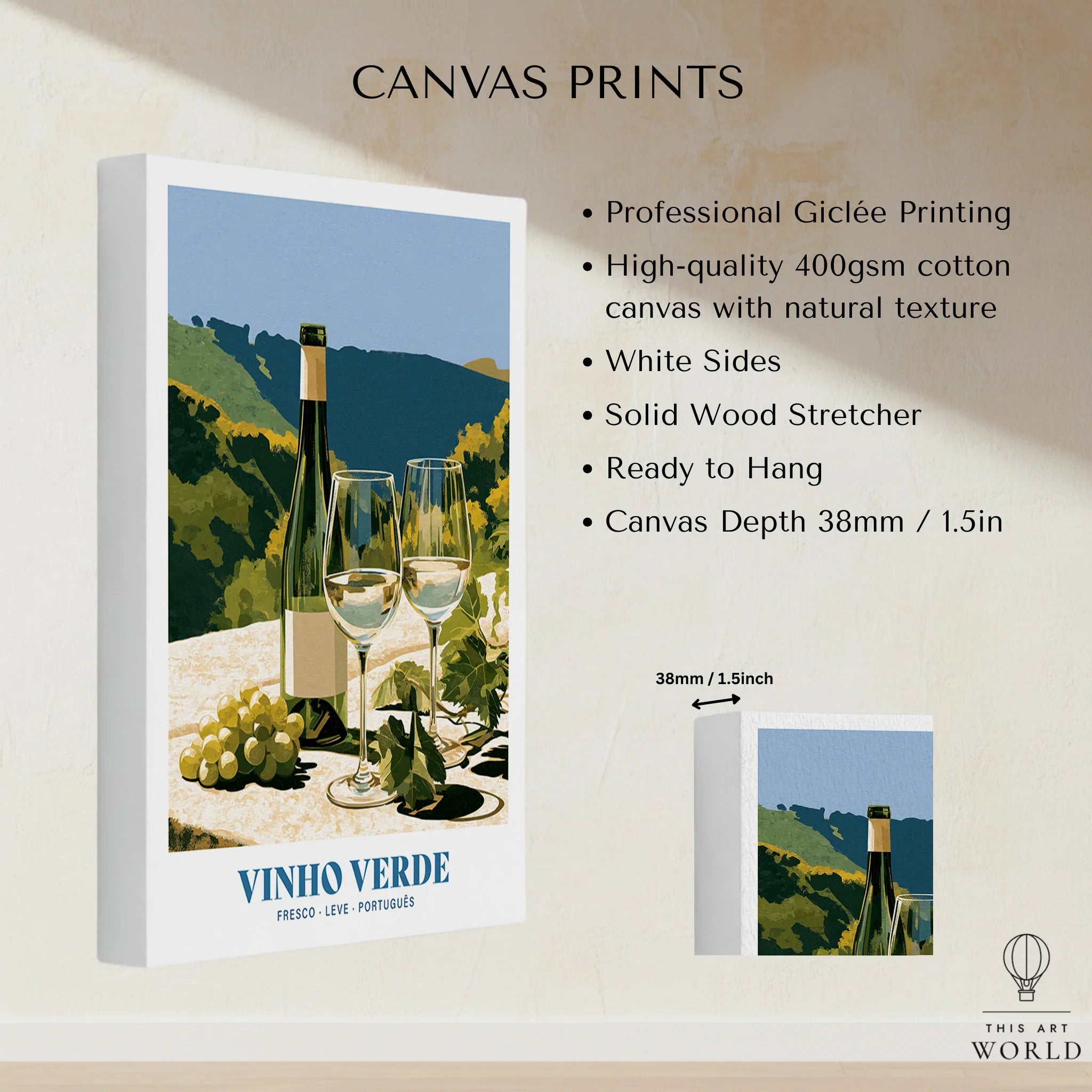 Portuguese Vinho Verde Wine Poster - canvas print stretched cotton canvas details