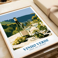 Portuguese Vinho Verde Wine Poster - framed art print closeup gift unwrapped natural frame