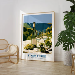 Portuguese Vinho Verde Wine Poster - large framed print room setting chair plant