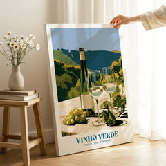 Portuguese Vinho Verde Wine Poster - canvas print mirror edge hand holding room setting