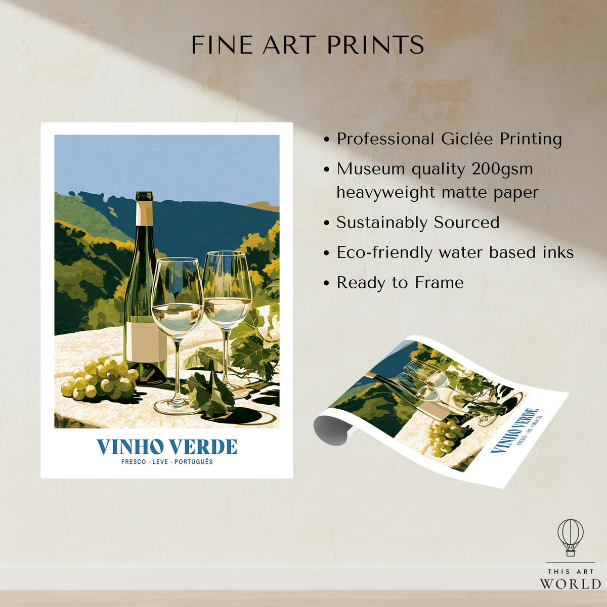 Portuguese Vinho Verde Wine Poster - fine art print unframed quality details