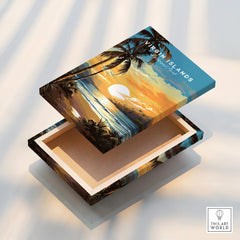 Virgin Islands National Park art print box with tropical beach sunset and palm trees design